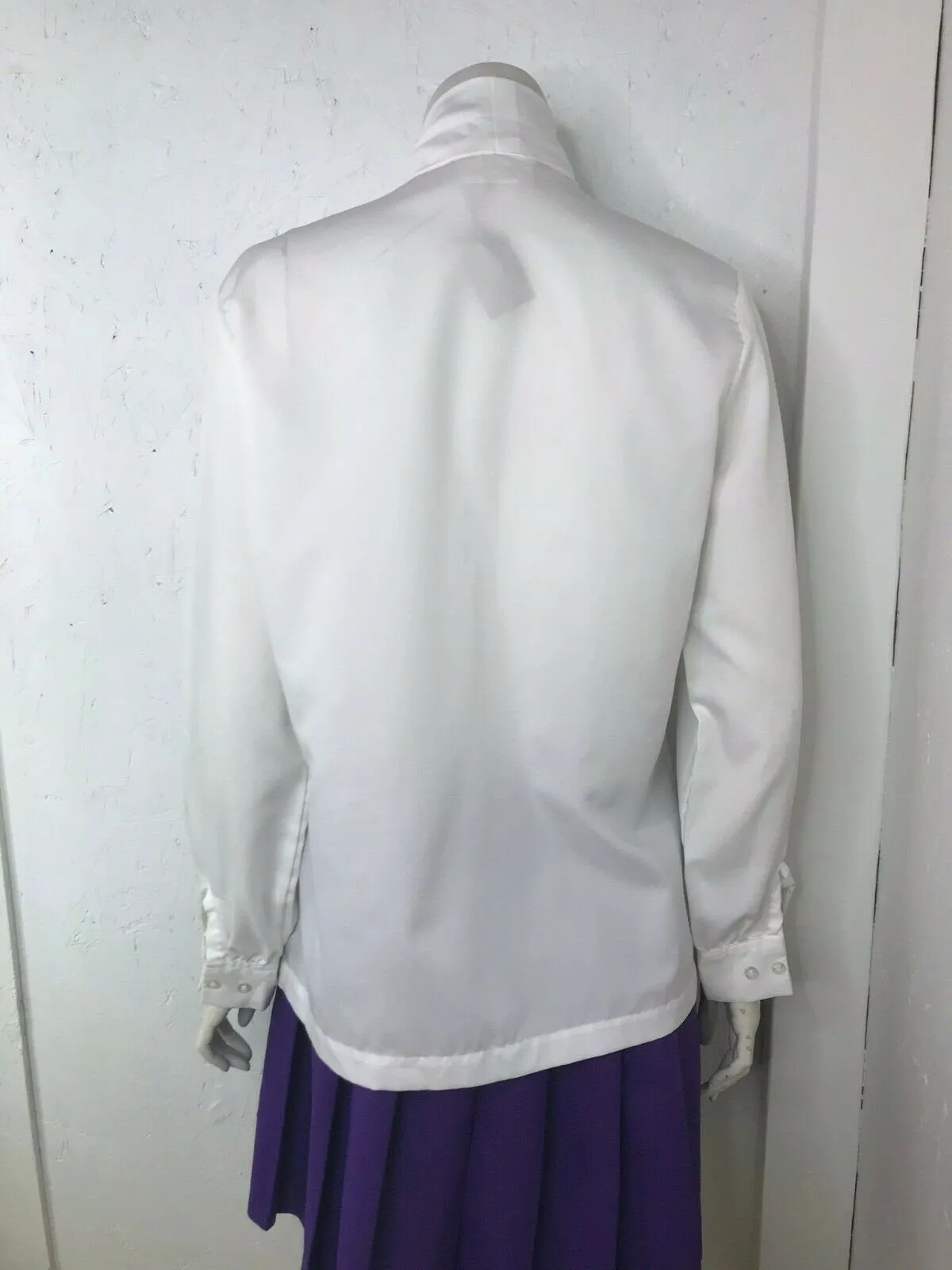 Vtg Vintage 70s 80s 90s White Big Bow Neck Pussy Bow Secretary Blouse L