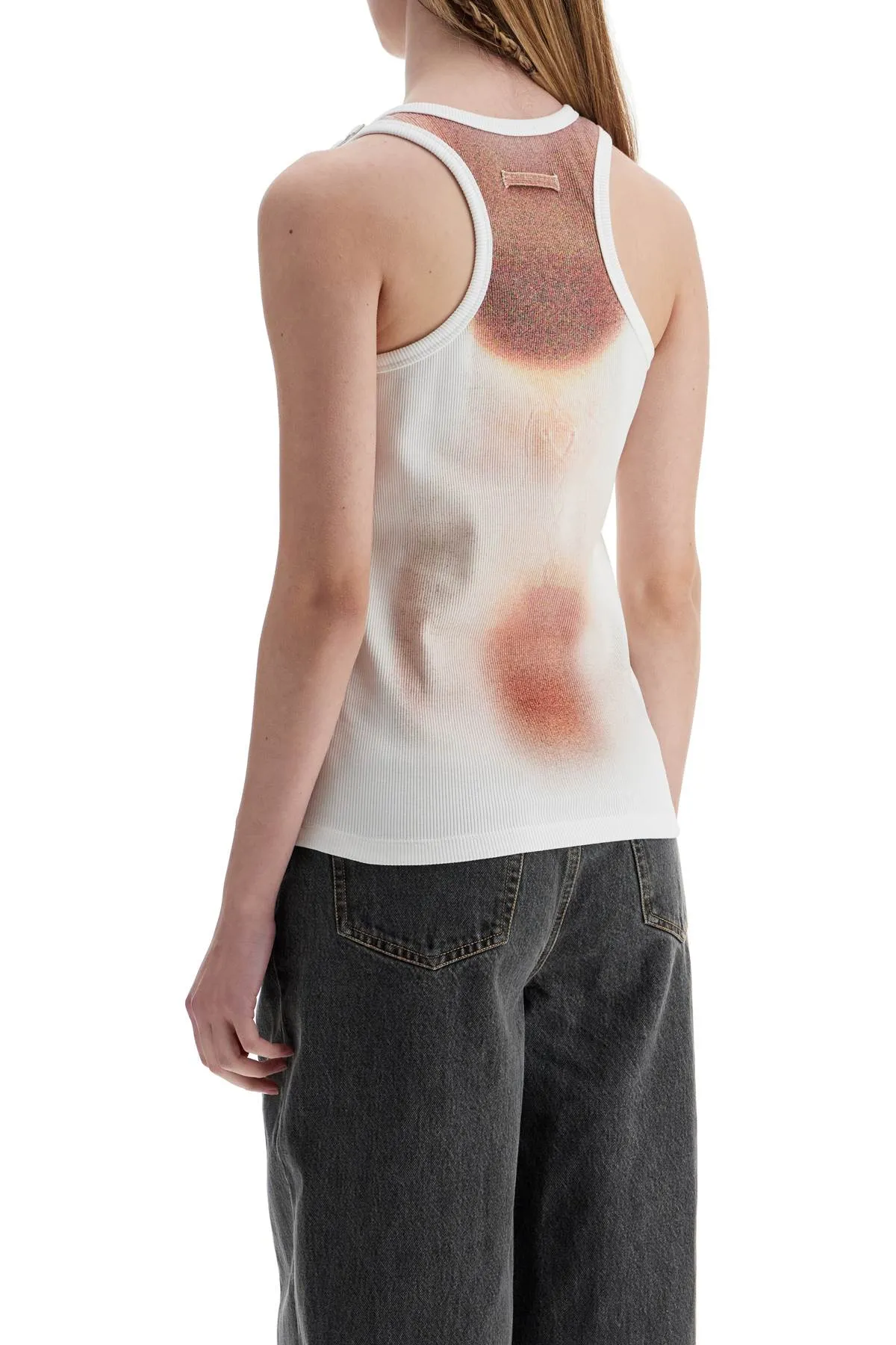 white cotton top with leather print le classique DB050 J580 WHITE/PALEPINK