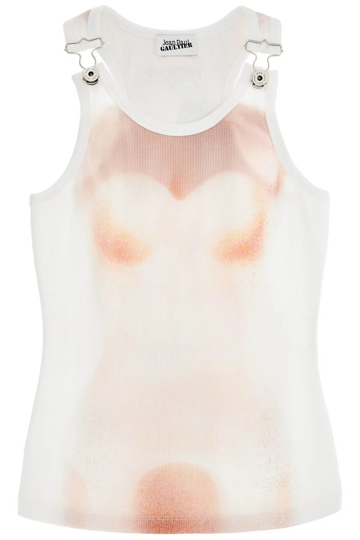 white cotton top with leather print le classique DB050 J580 WHITE/PALEPINK