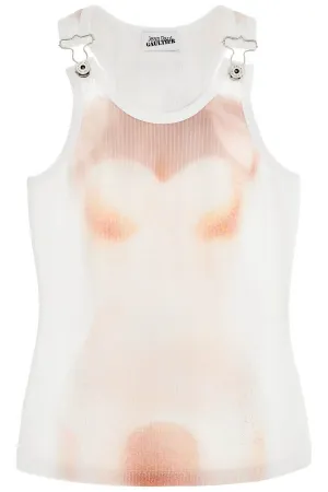 white cotton top with leather print le classique DB050 J580 WHITE/PALEPINK