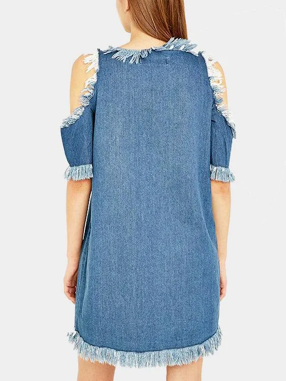 Wholesale Blue Tassel Hem Casual Dresses