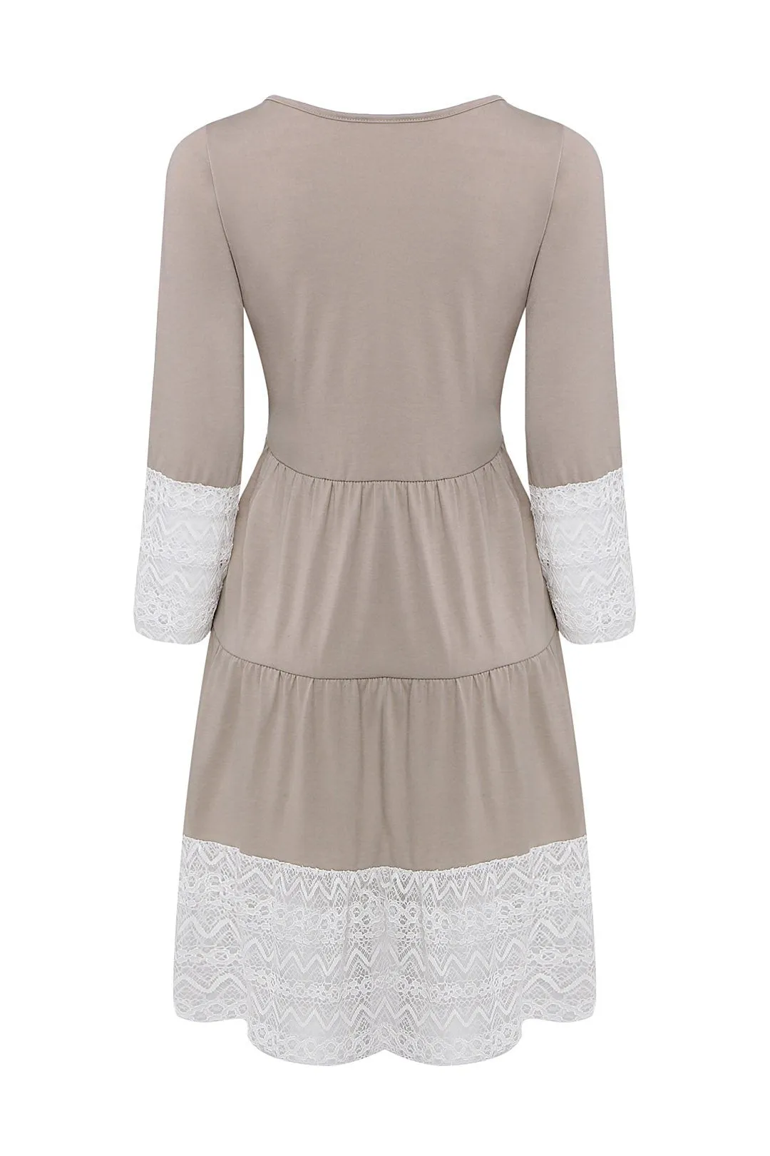 Wholesale Khaki Scoop Neck 3/4 Length Sleeve Lace Casual Dress
