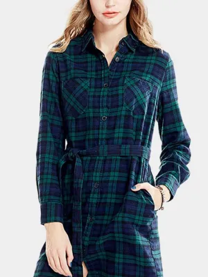 Wholesale Long Sleeve Grid Casual Dress