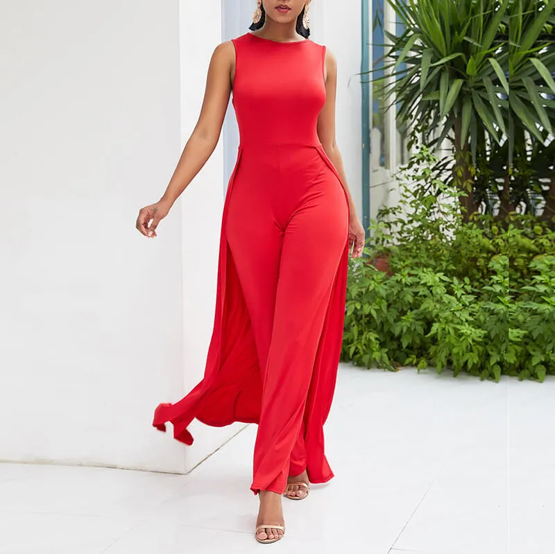 Wide Leg One Piece Overlay Jumpsuit