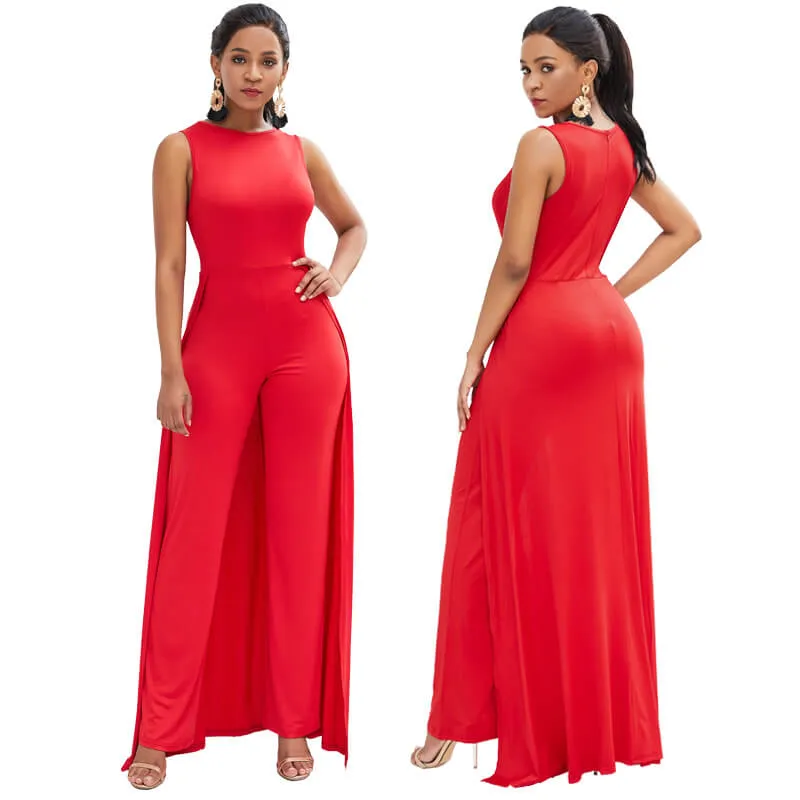 Wide Leg One Piece Overlay Jumpsuit