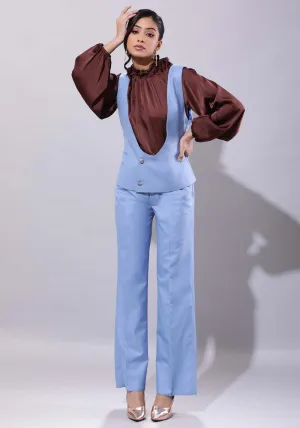 Women Deep Neck Waistcoat With Culottes Set