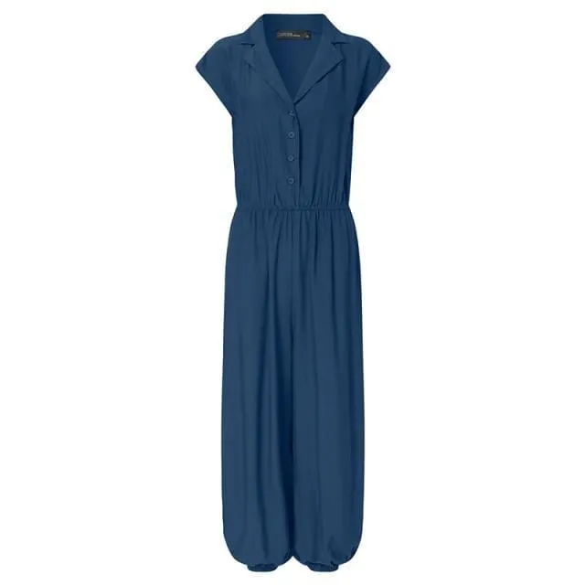 Women Jumpsuits Lace Up Irregular Overalls Casual Short Sleeve Romper 34352