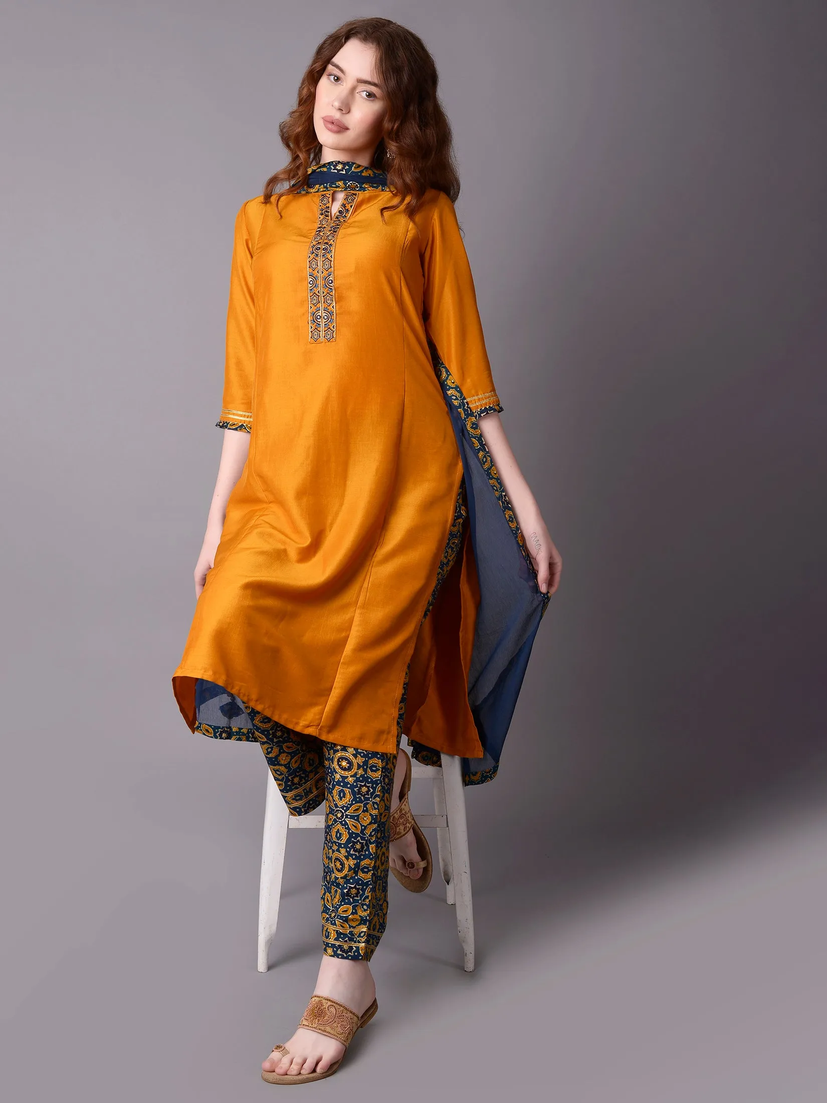 Women Yellow Solid Kurta Comfort Pant Dupatta