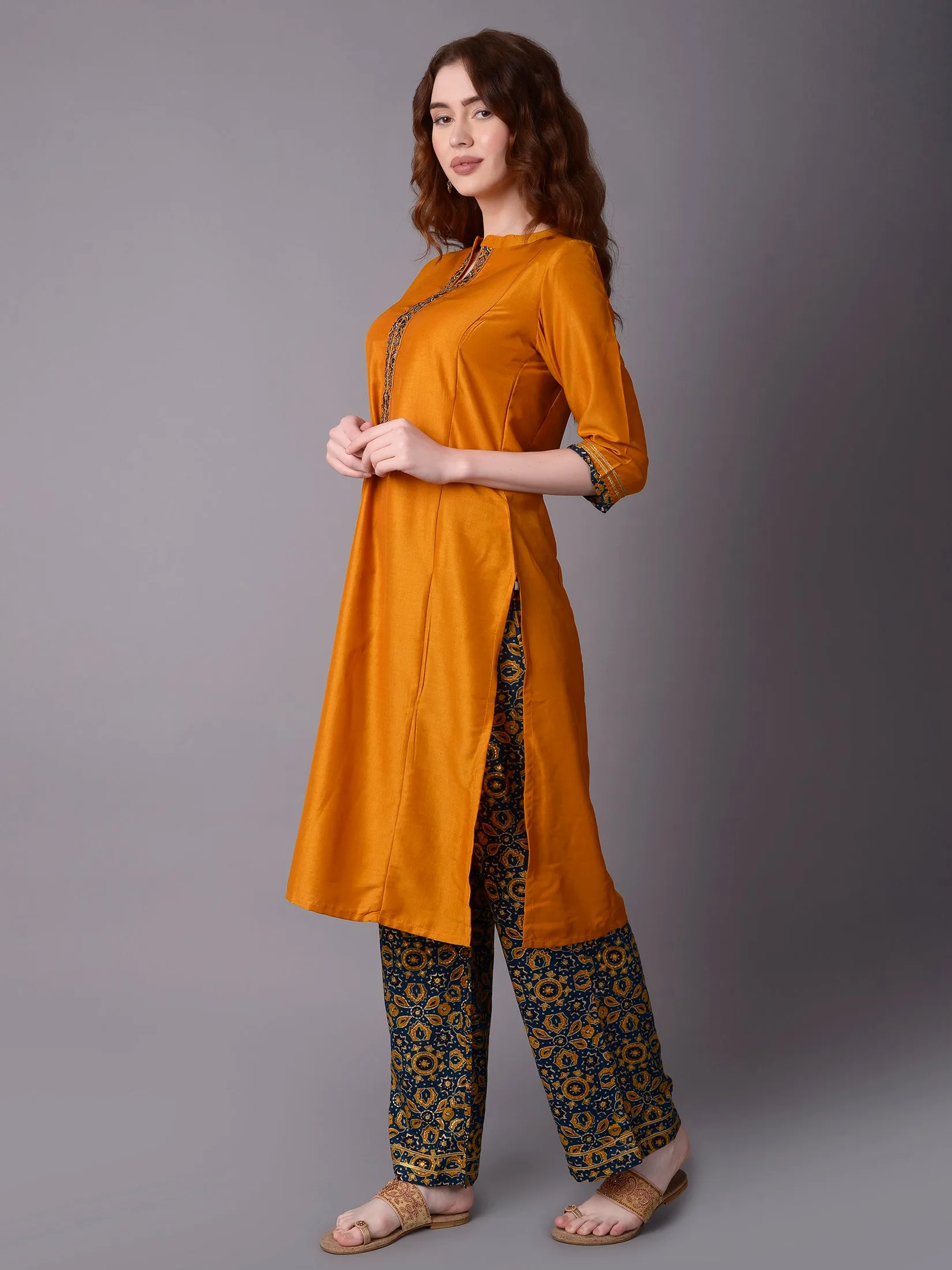 Women Yellow Solid Kurta Comfort Pant Dupatta