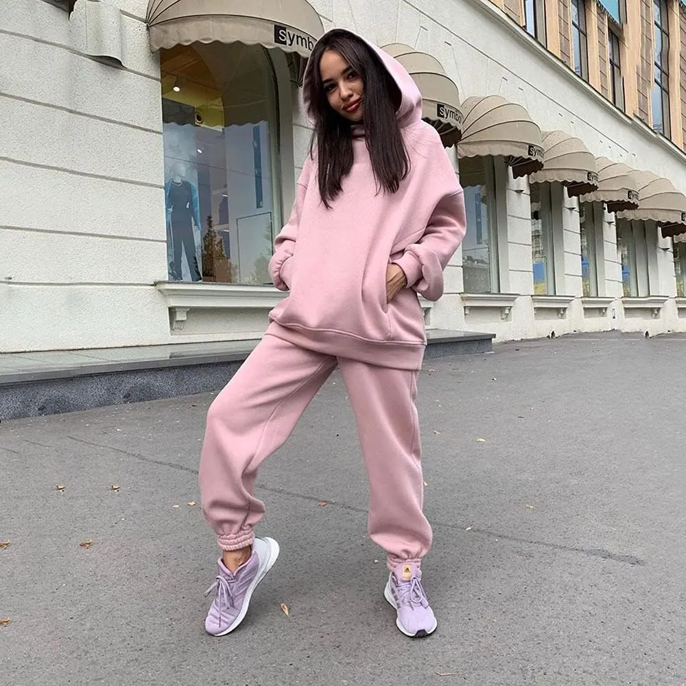 Womens 2 Piece Outfits Sweatsuit Oversized Lounge Sets Sweatshirt Baggy Sweatpants Casual Hoodies with Pockets
