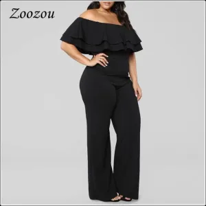 Women's Elegant Double Ruffle Off The Shoulder Jumpsuits Plus Size