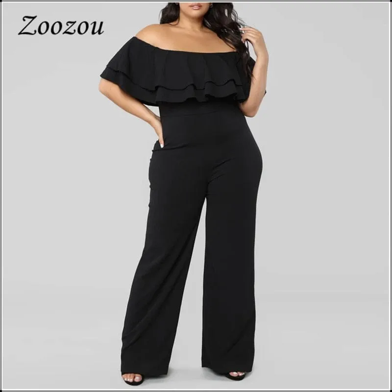 Women's Elegant Double Ruffle Off The Shoulder Jumpsuits Plus Size