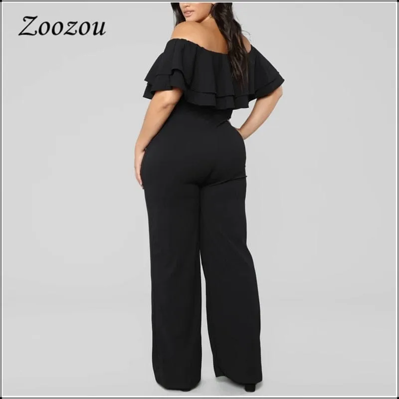 Women's Elegant Double Ruffle Off The Shoulder Jumpsuits Plus Size