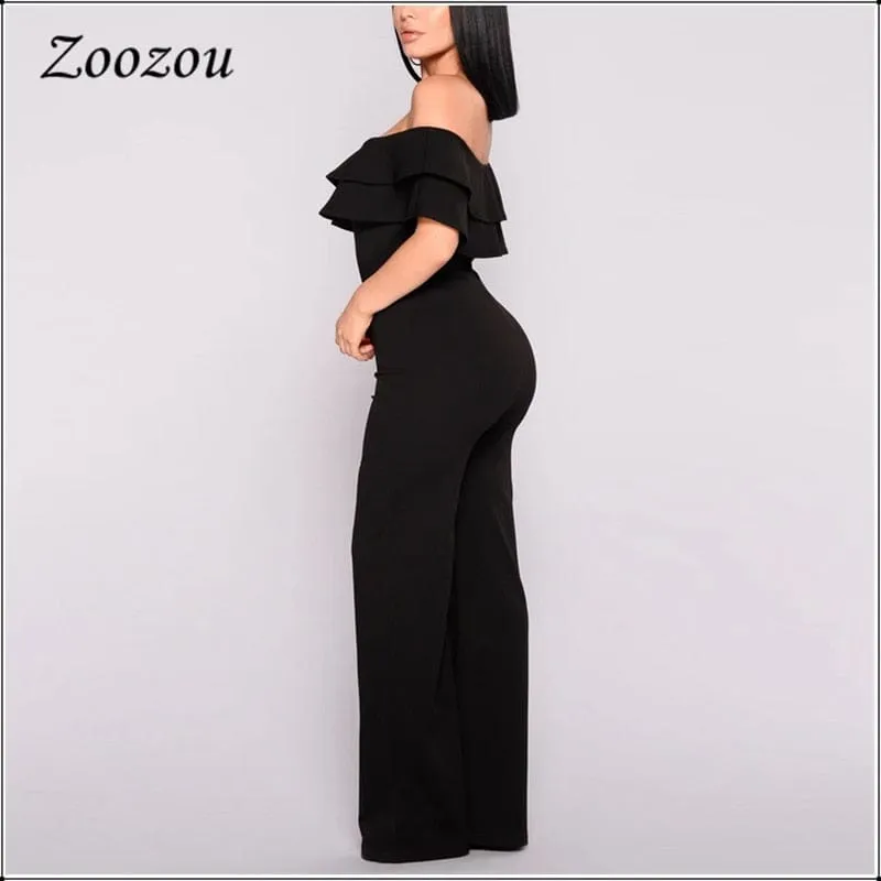 Women's Elegant Double Ruffle Off The Shoulder Jumpsuits Plus Size