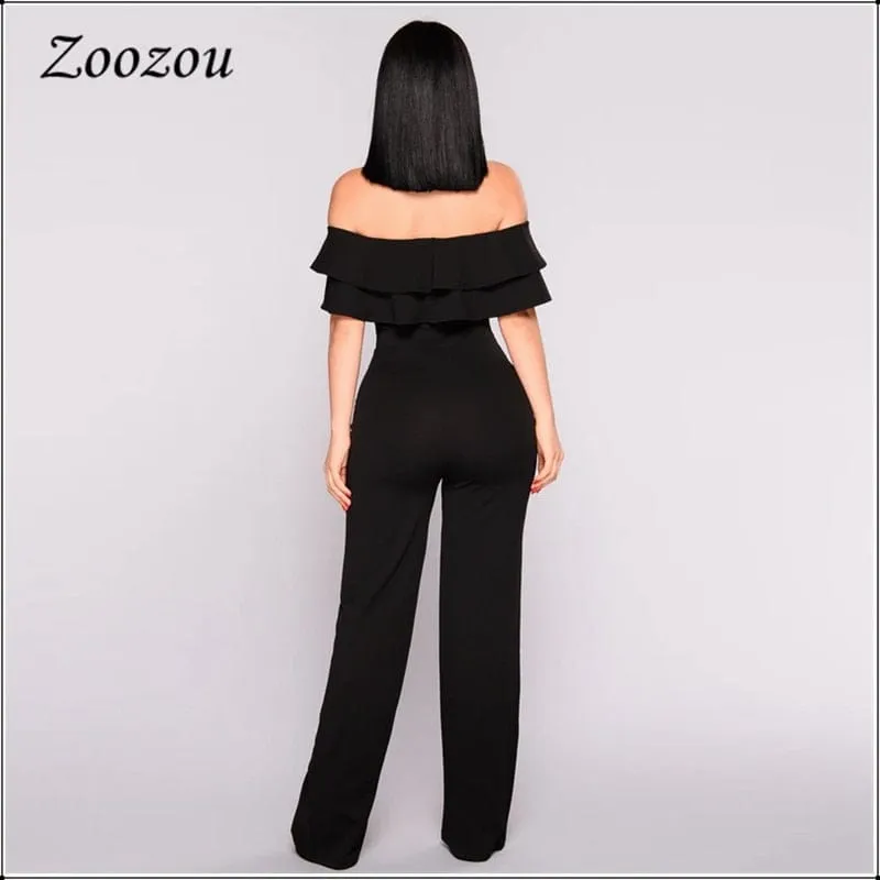 Women's Elegant Double Ruffle Off The Shoulder Jumpsuits Plus Size