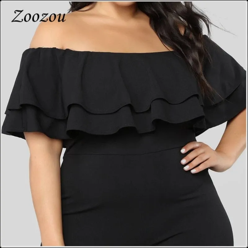 Women's Elegant Double Ruffle Off The Shoulder Jumpsuits Plus Size