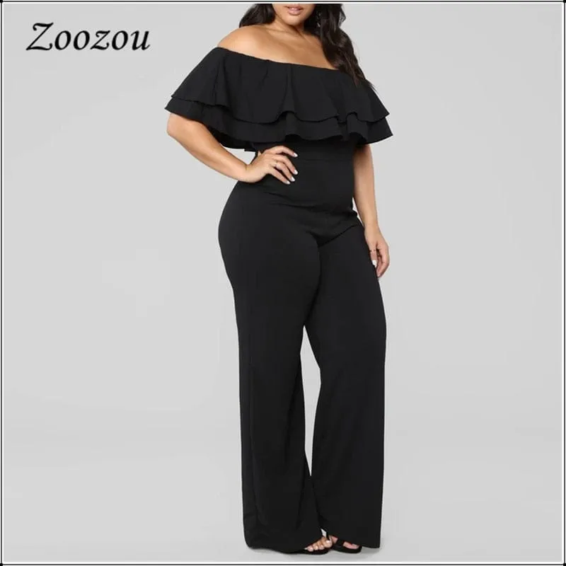 Women's Elegant Double Ruffle Off The Shoulder Jumpsuits Plus Size