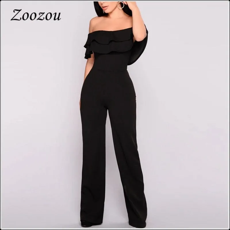 Women's Elegant Double Ruffle Off The Shoulder Jumpsuits Plus Size