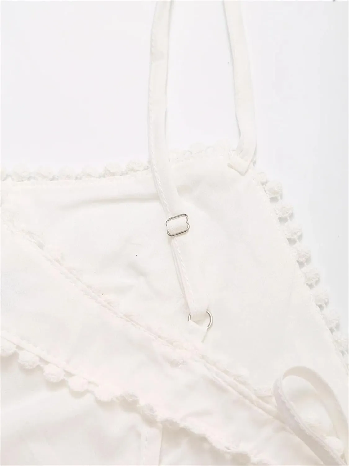 Women's Embroidery Poplin Tank Tops High Street V-Neck Adjustable Thin Spaghetti Straps Tie Camisole