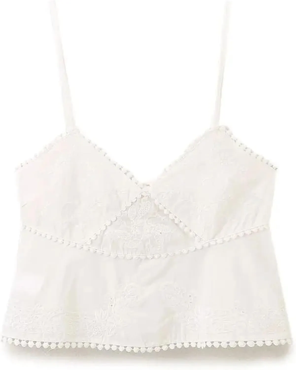 Women's Embroidery Poplin Tank Tops High Street V-Neck Adjustable Thin Spaghetti Straps Tie Camisole