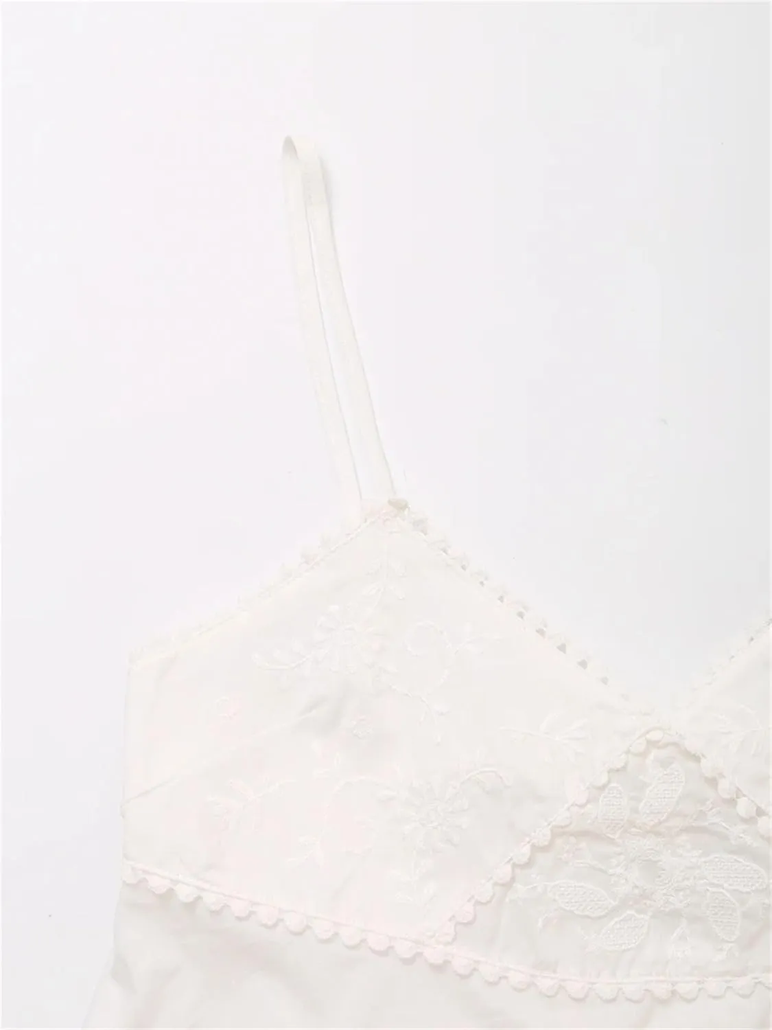 Women's Embroidery Poplin Tank Tops High Street V-Neck Adjustable Thin Spaghetti Straps Tie Camisole