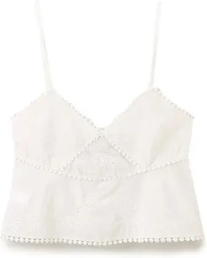 Women's Embroidery Poplin Tank Tops High Street V-Neck Adjustable Thin Spaghetti Straps Tie Camisole