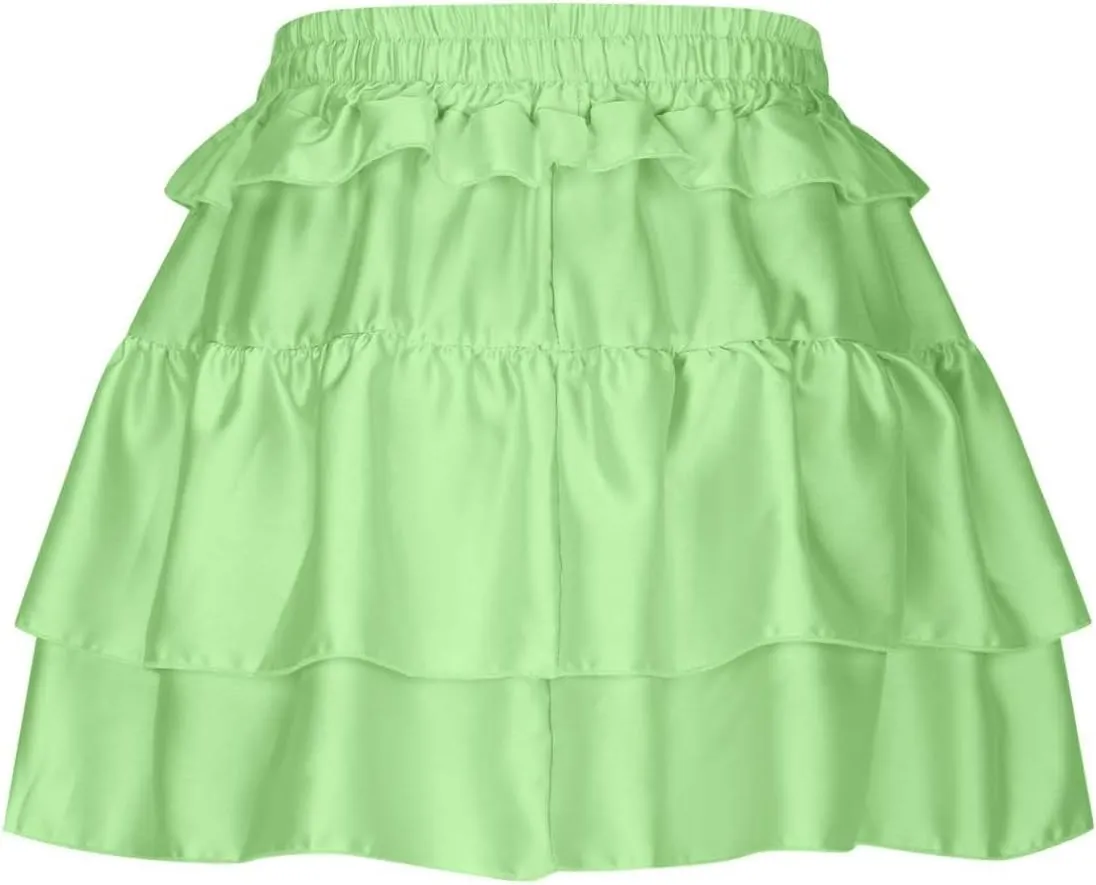 Women's Fashion Cute Layered Cake Drawstring Half-Body Skirts Summer Casual Solid Loose Breathable Short Skirt 2025