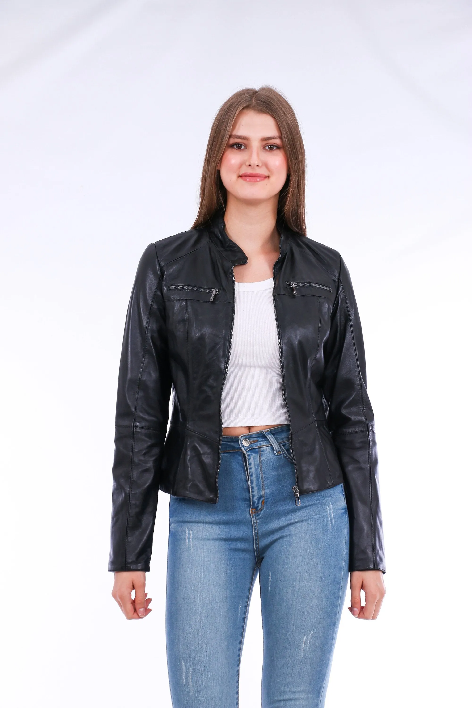 Women's Genuine Black Leather Biker Jacket