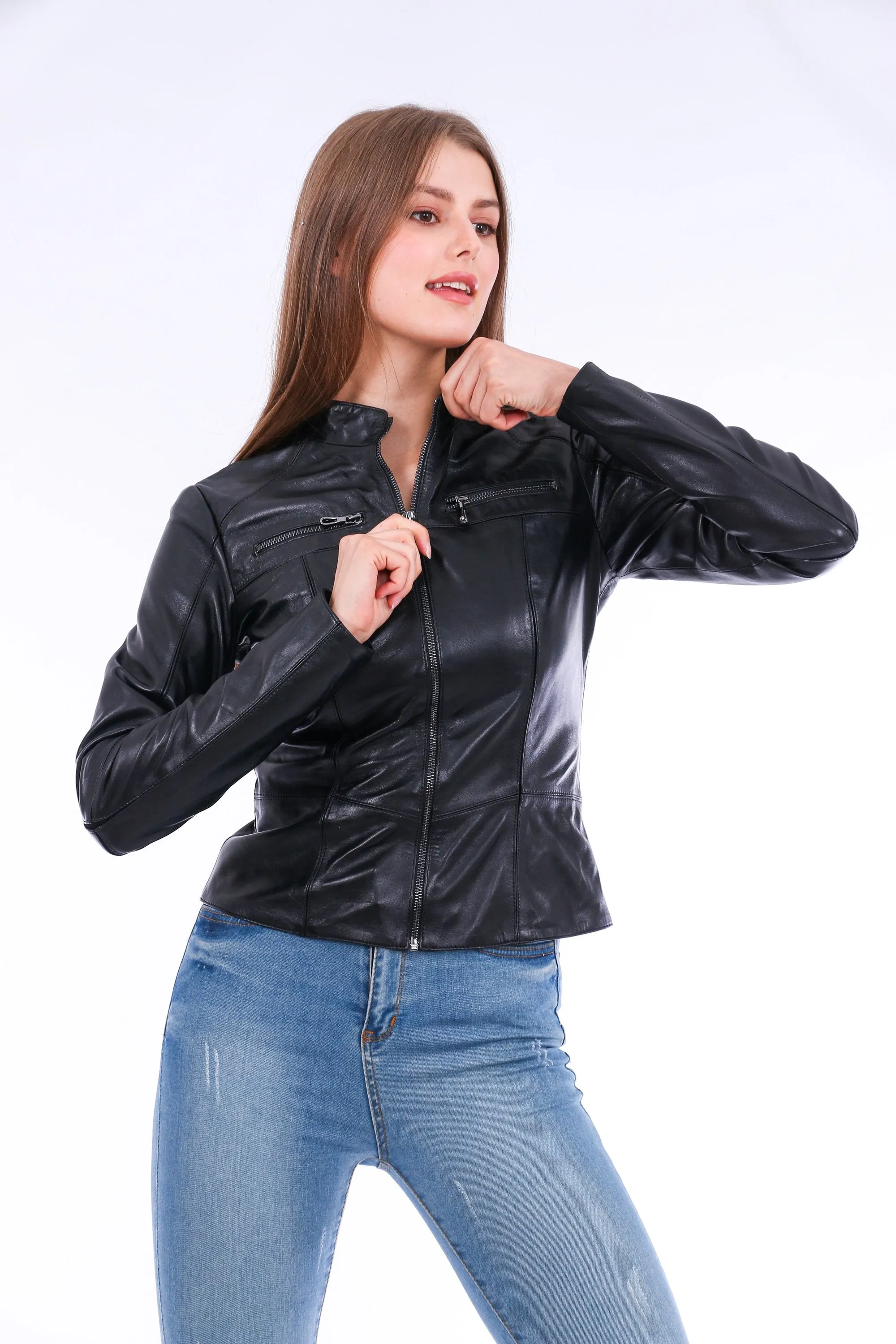 Women's Genuine Black Leather Biker Jacket