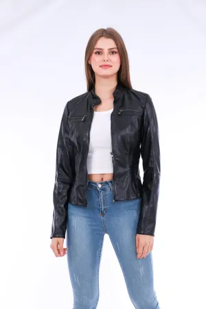 Women's Genuine Black Leather Biker Jacket