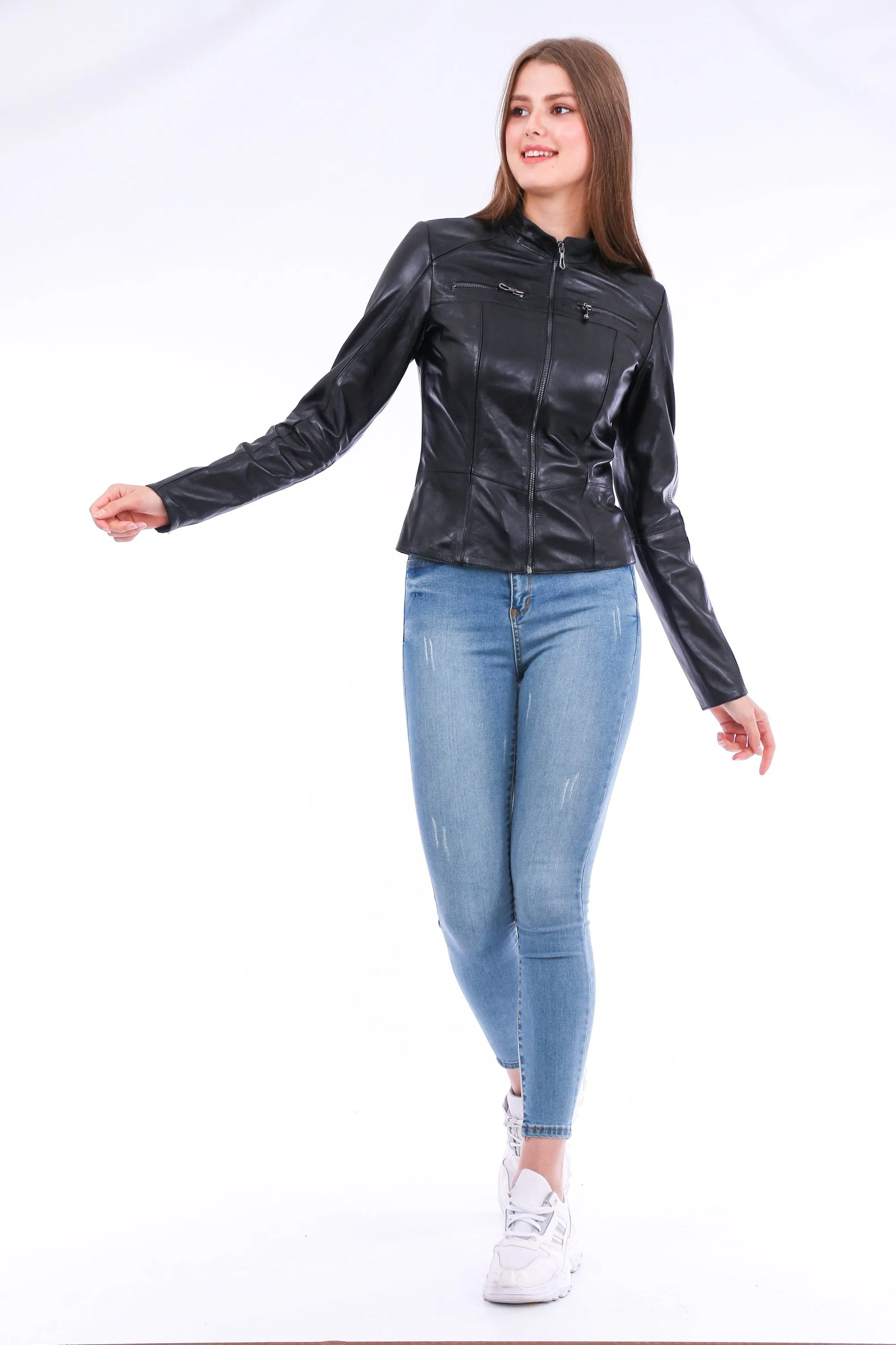 Women's Genuine Black Leather Biker Jacket