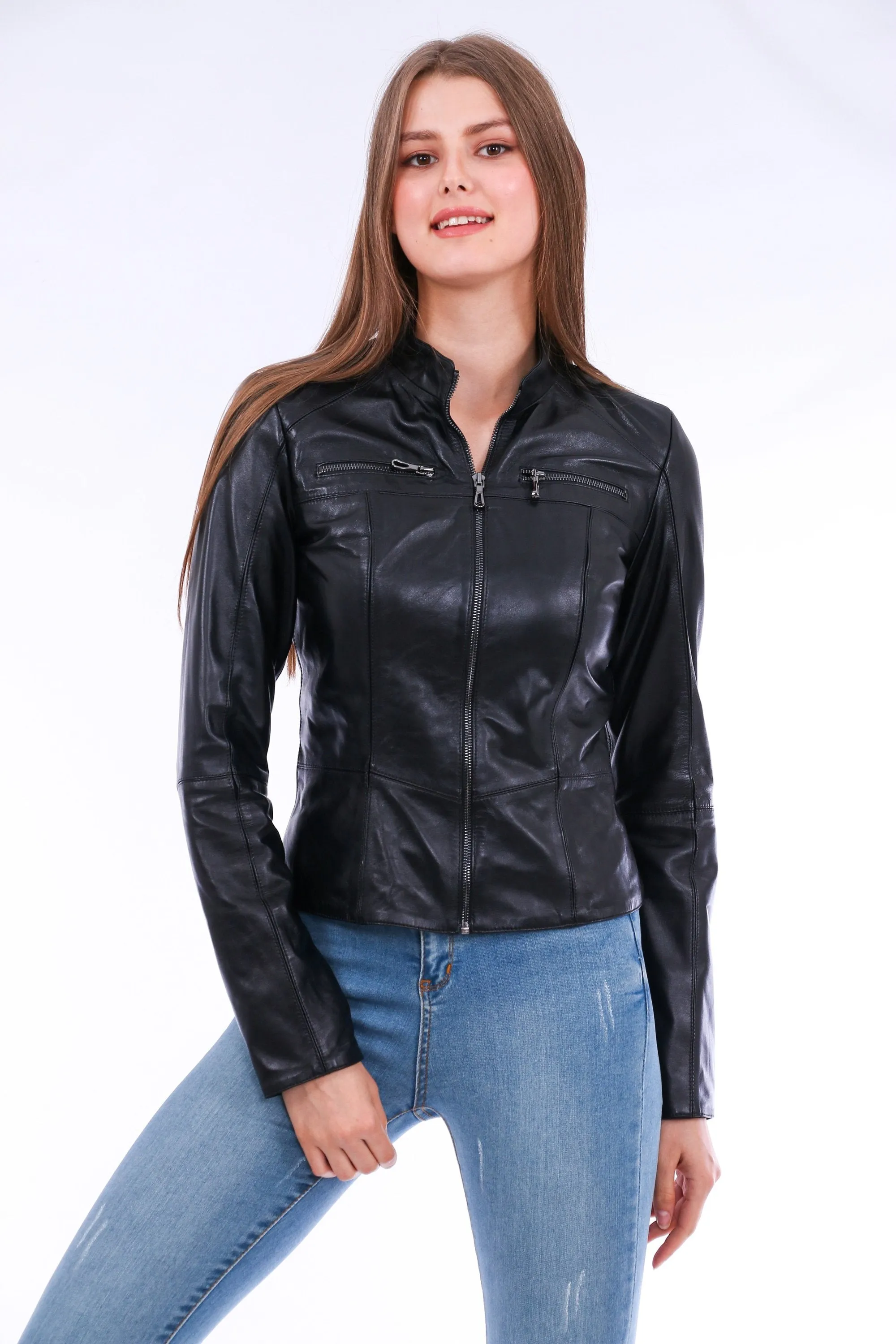 Women's Genuine Black Leather Biker Jacket