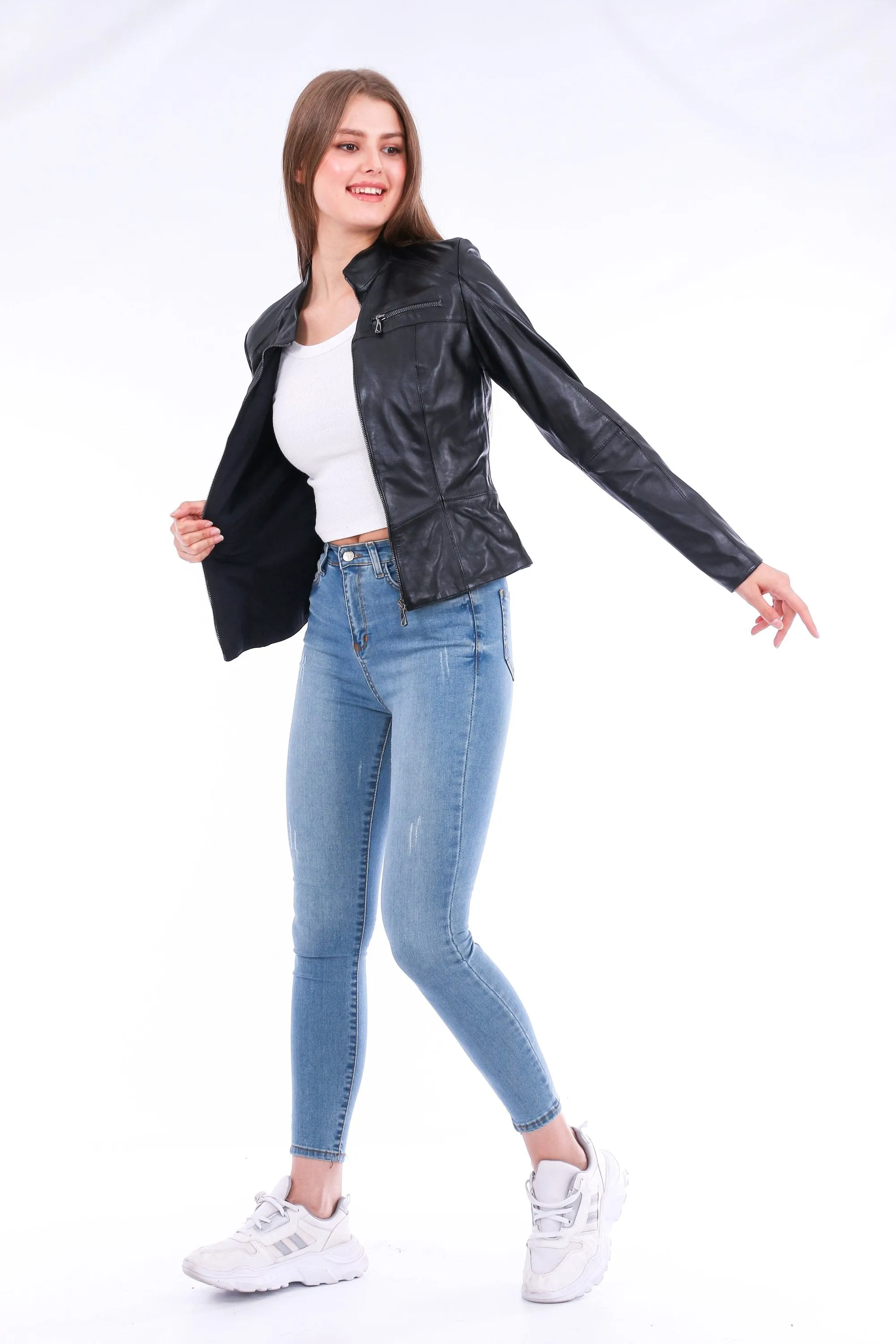 Women's Genuine Black Leather Biker Jacket