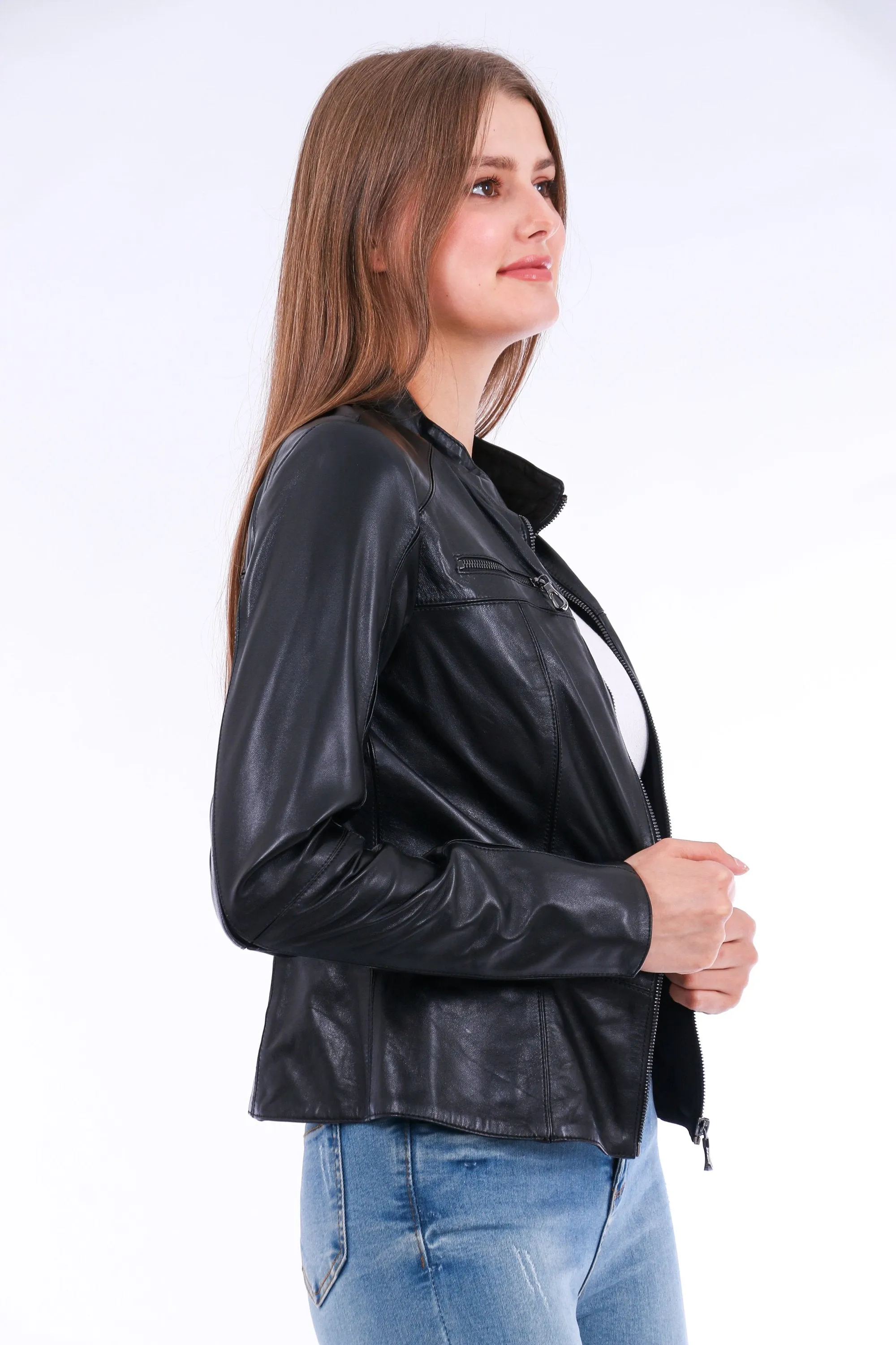 Women's Genuine Black Leather Biker Jacket