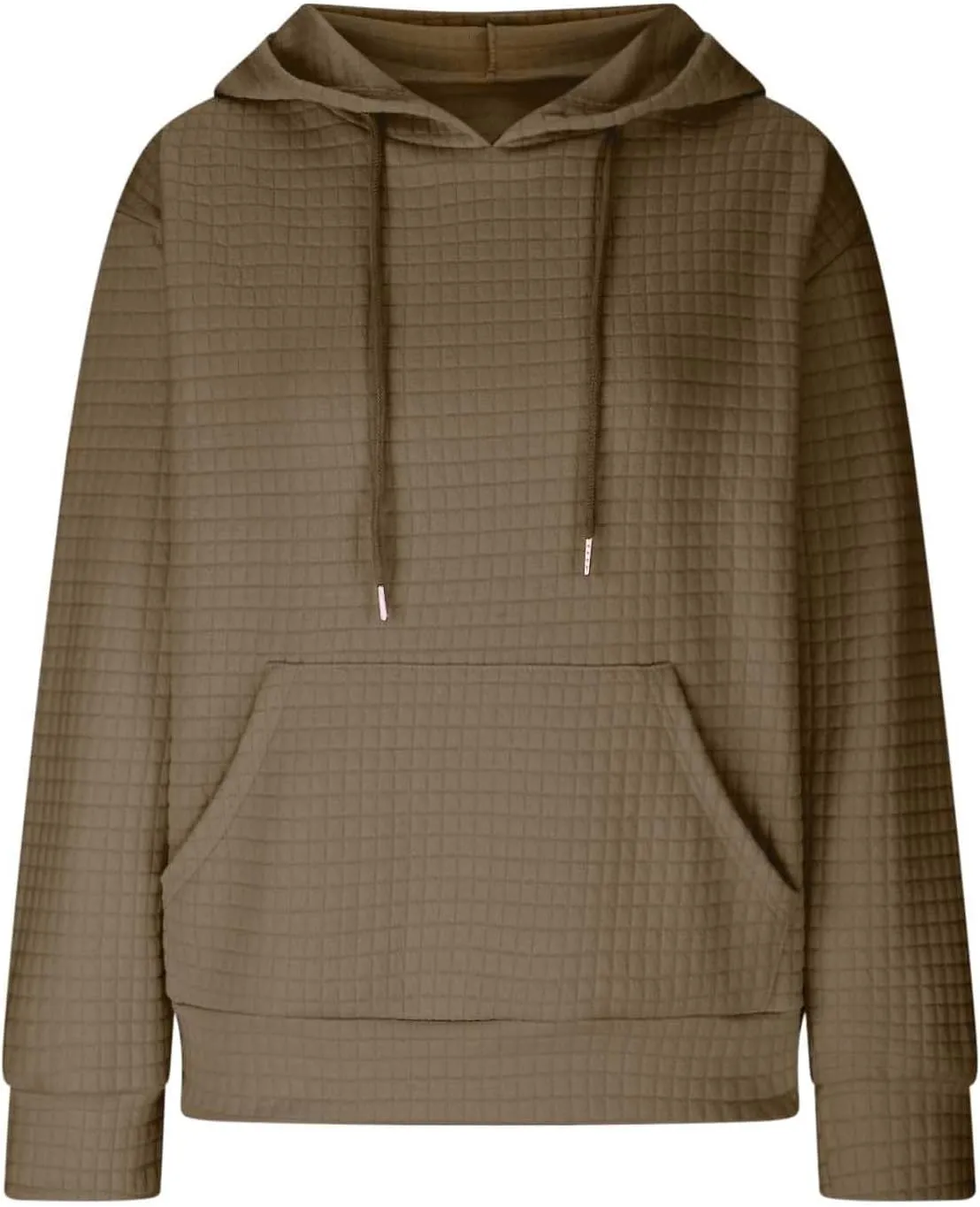 Womens Hoodies Pullover Quilted Long Sleeve Knit Oversized Sweatshirt Fall Drawstring Hooded Sweatshirts with Pocket