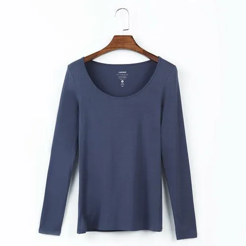 Womens Scoop Neck Long Sleeve Tee Tops Cotton T-Shirts Blouses