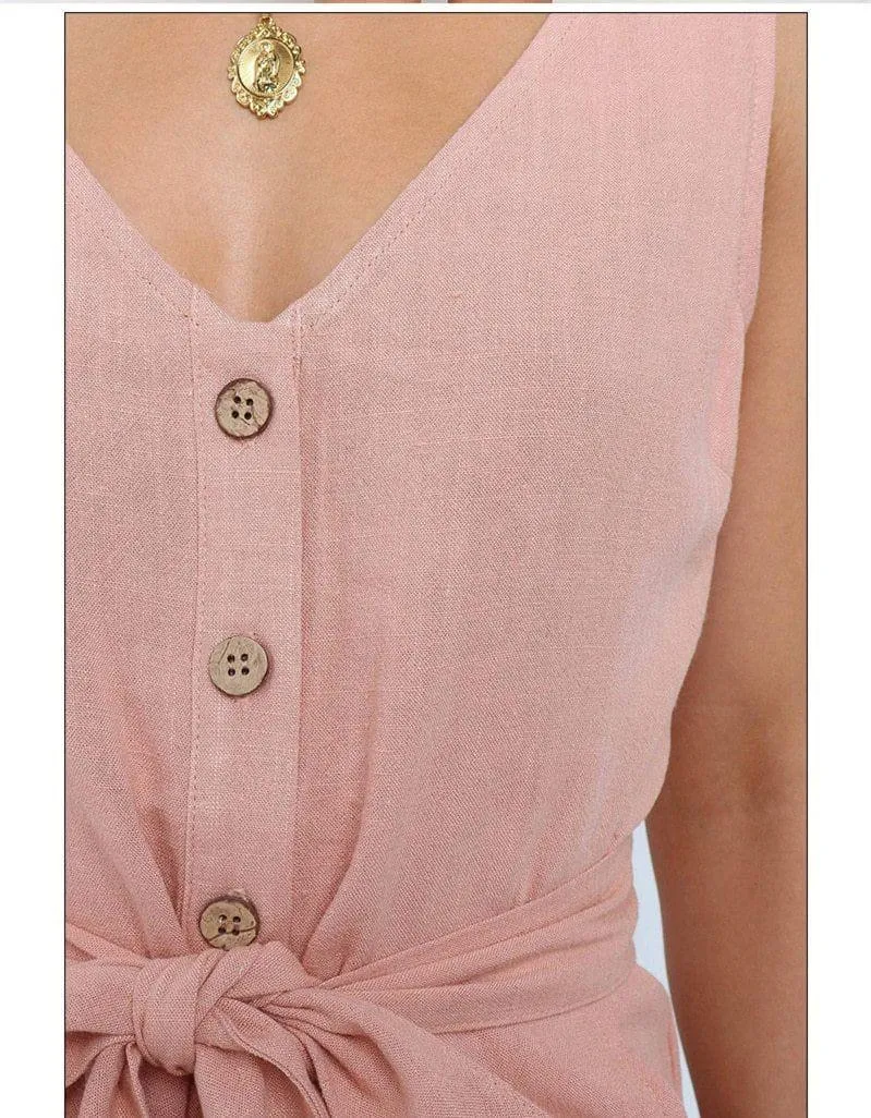 Women's Sexy V Neck Cotton Sleeveless Playsuit  Short Jumpsuit Femme Rompers