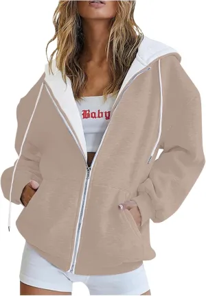 Womens Zip Up Hoodies Long Sleeve Oversized Sweatshirts Fall Winter Outfits Clothes Casual Jackets with Pockets