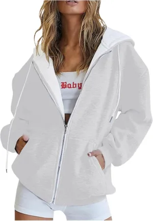 Womens Zip Up Hoodies Long Sleeve Oversized Sweatshirts Fall Winter Outfits Clothes Casual Jackets with Pockets