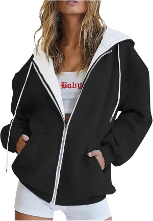 Womens Zip Up Hoodies Long Sleeve Oversized Sweatshirts Fall Winter Outfits Clothes Casual Jackets with Pockets