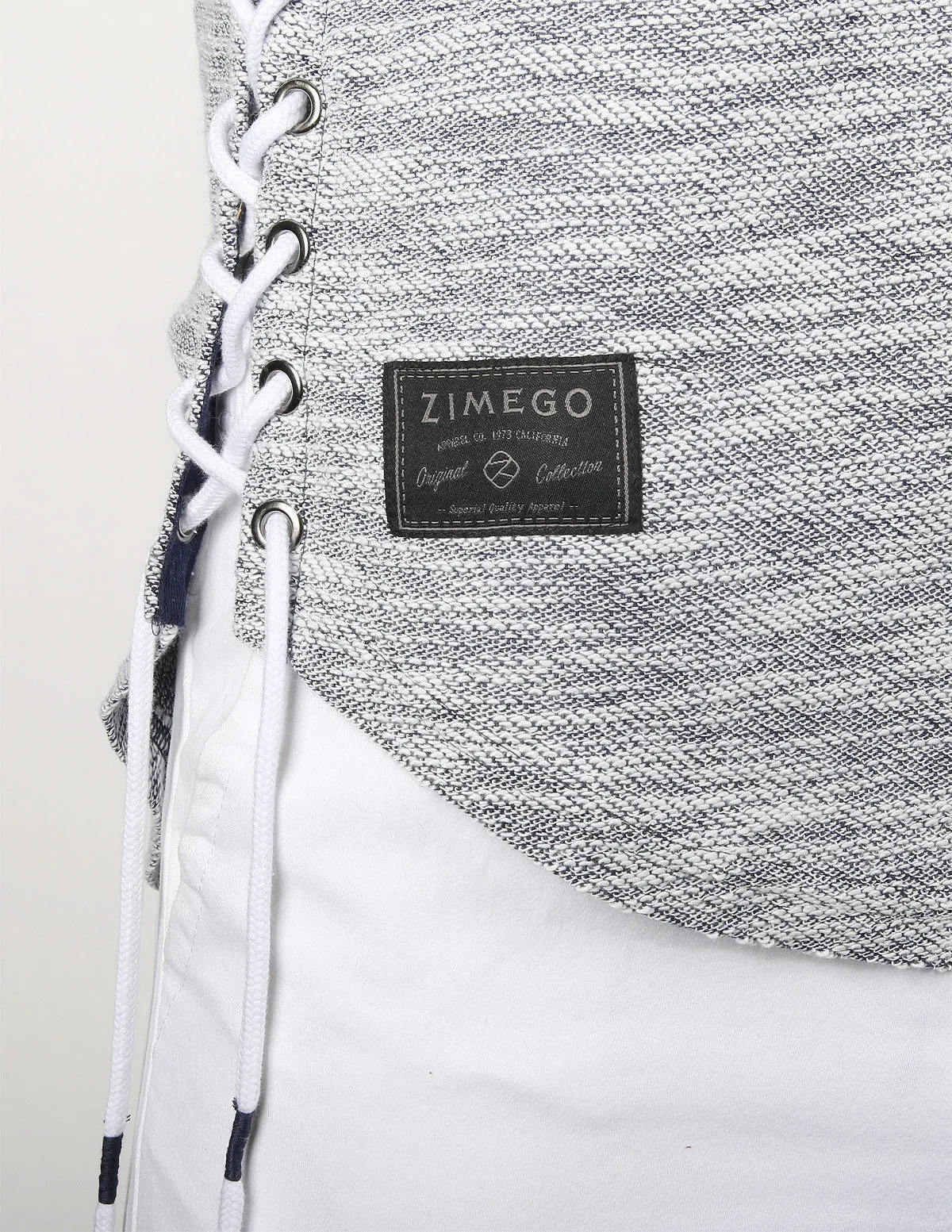 Zimego Men's Wide Shoulder Short Sleeve Laced Up Round Bottom T-Shirts Black