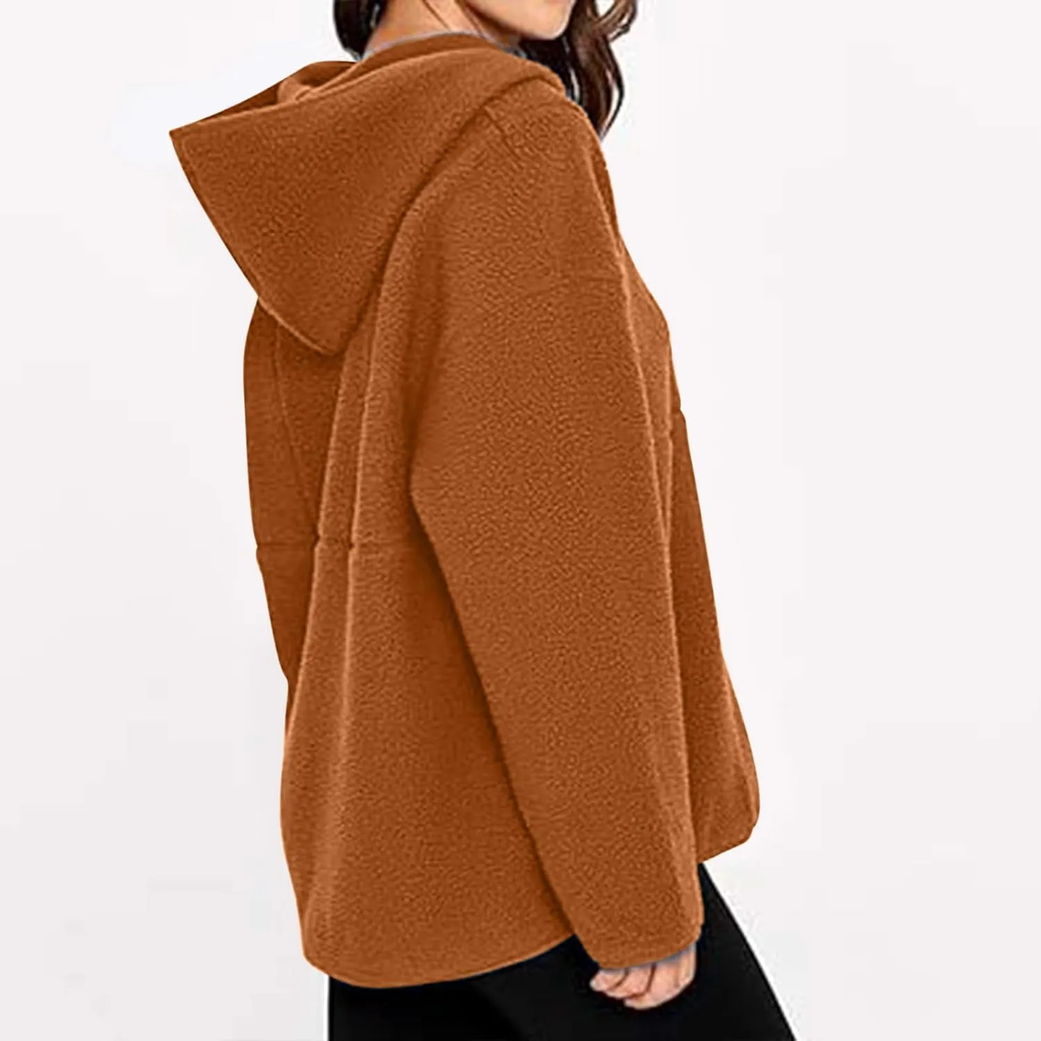 ZWRXW Women's Oversized Sherpa Hoodies Half Zip Fuzzy Fleece Sweatshirts Casual Solid Pullover Tops Fall Outfits with Pocket