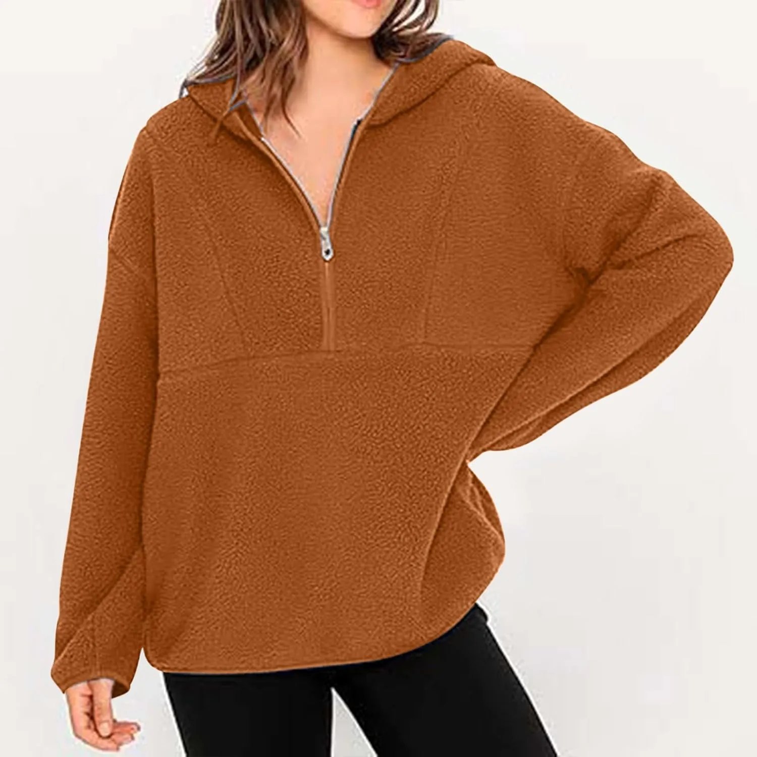 ZWRXW Women's Oversized Sherpa Hoodies Half Zip Fuzzy Fleece Sweatshirts Casual Solid Pullover Tops Fall Outfits with Pocket